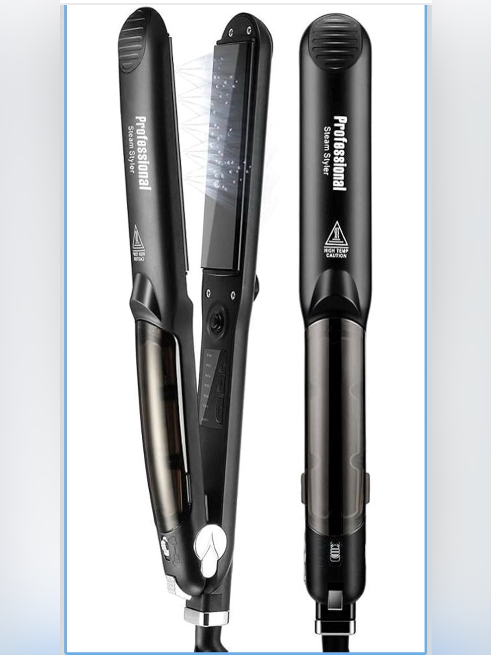 black professional steam hair straightener flat iron featuring ceramic plate